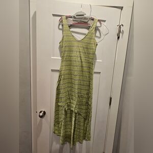 Bebe Striped Maxi Dress Size M Gray & Lime Green Sleeveless Stretch Made in USA